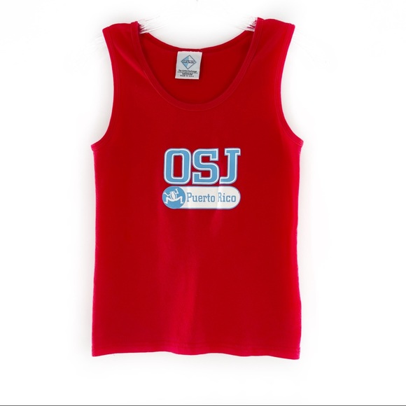 Just For Us The Cotton Exchange "OSJ" Puerto Rico Red Tank Top Size Medium - Picture 1 of 7